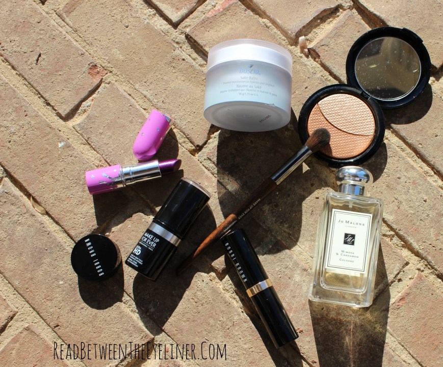 sake balm, pro sculpting duo, jo malone mimosa cardamom, limecrime poisonberry, mufe, bobbi brown larsson and jennings
